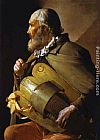 Georges De La Tour Canvas Paintings - Hurdy-Gurdy Player with a Ribbon